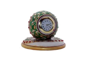 THE SAARTHI SPACE Marble Plain Pillar Watch Ethnic Design Marble Table Clock for Home/Office