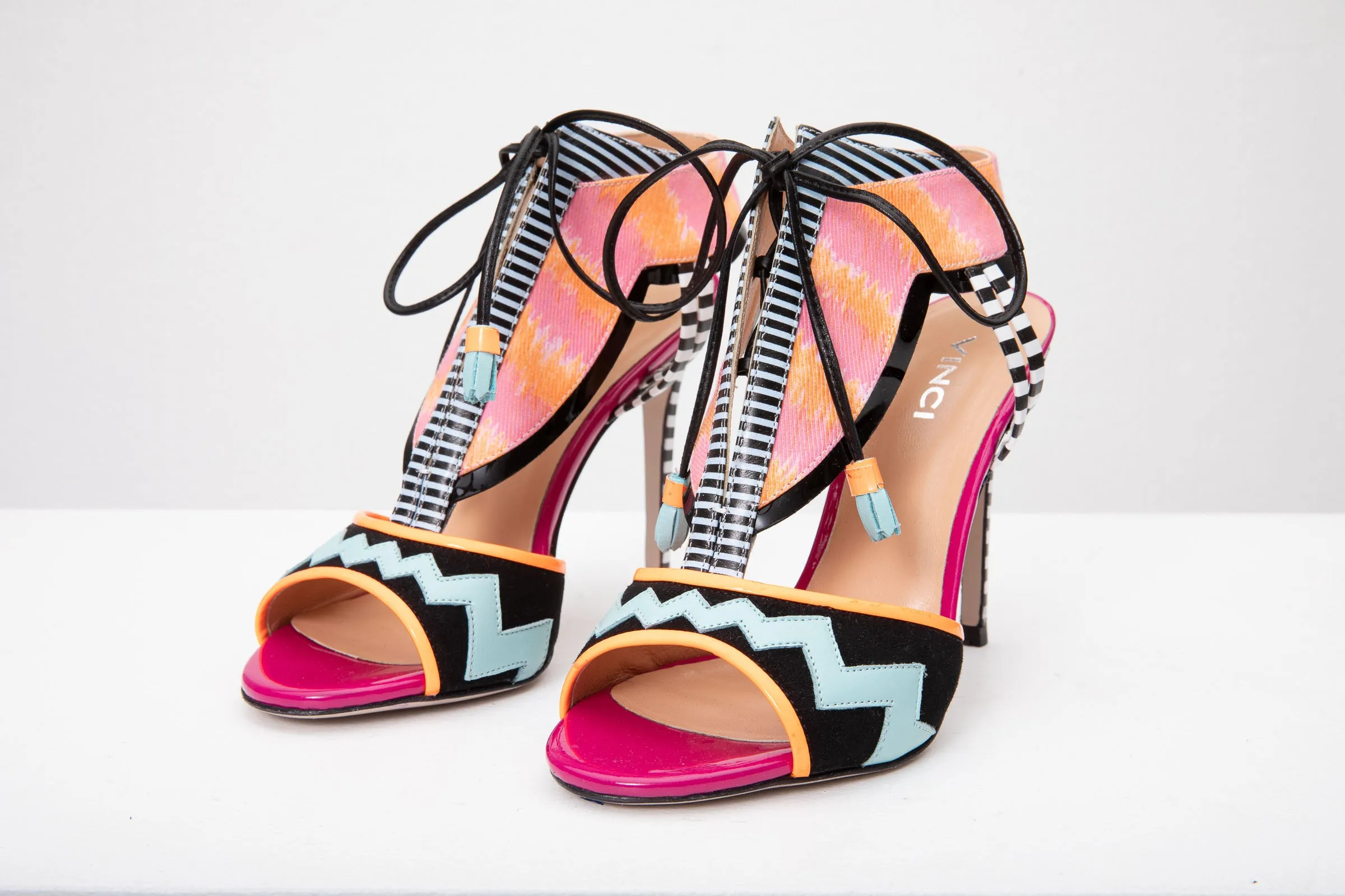 The Santa Amaro Multicolor T-Strap Lace-Up Leather Women Sandal