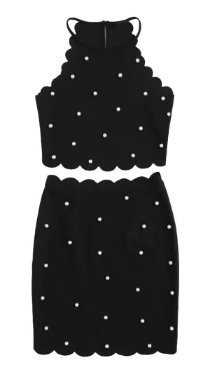 The Sarah Pearl Bead Scalloped Skirt Black