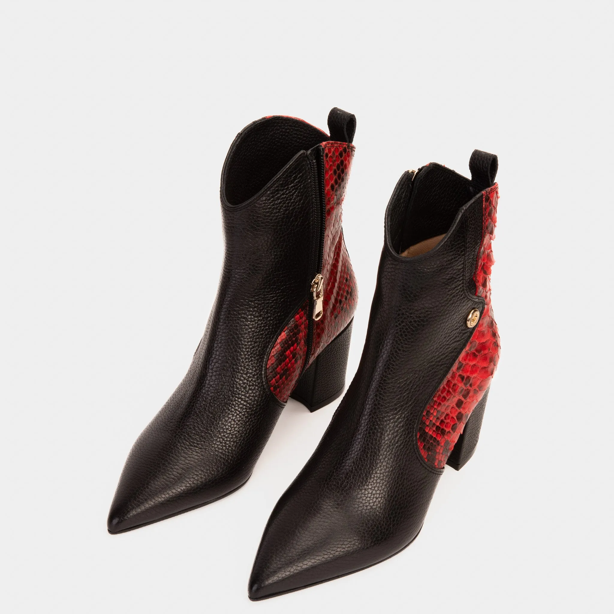 The Saturn Red Pythn Leather Block Heel Women Boot