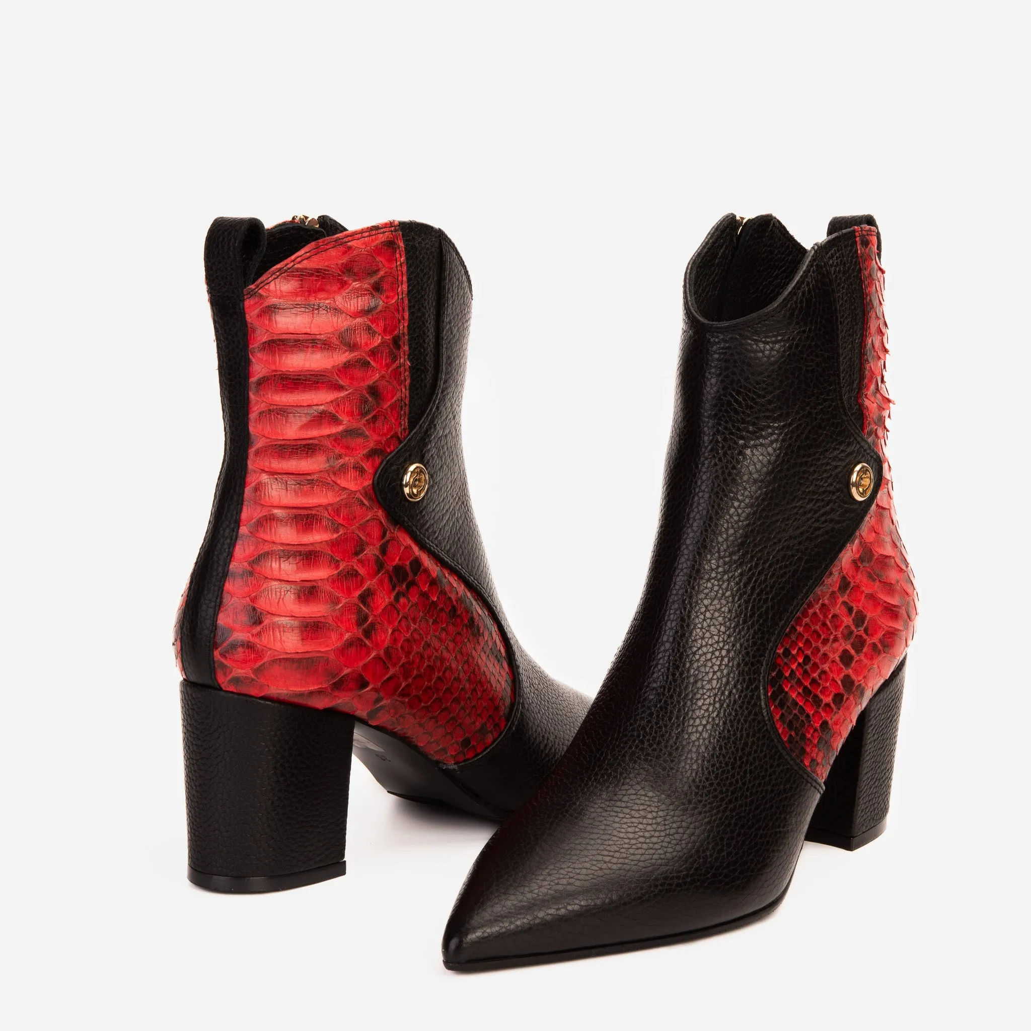 The Saturn Red Pythn Leather Block Heel Women Boot