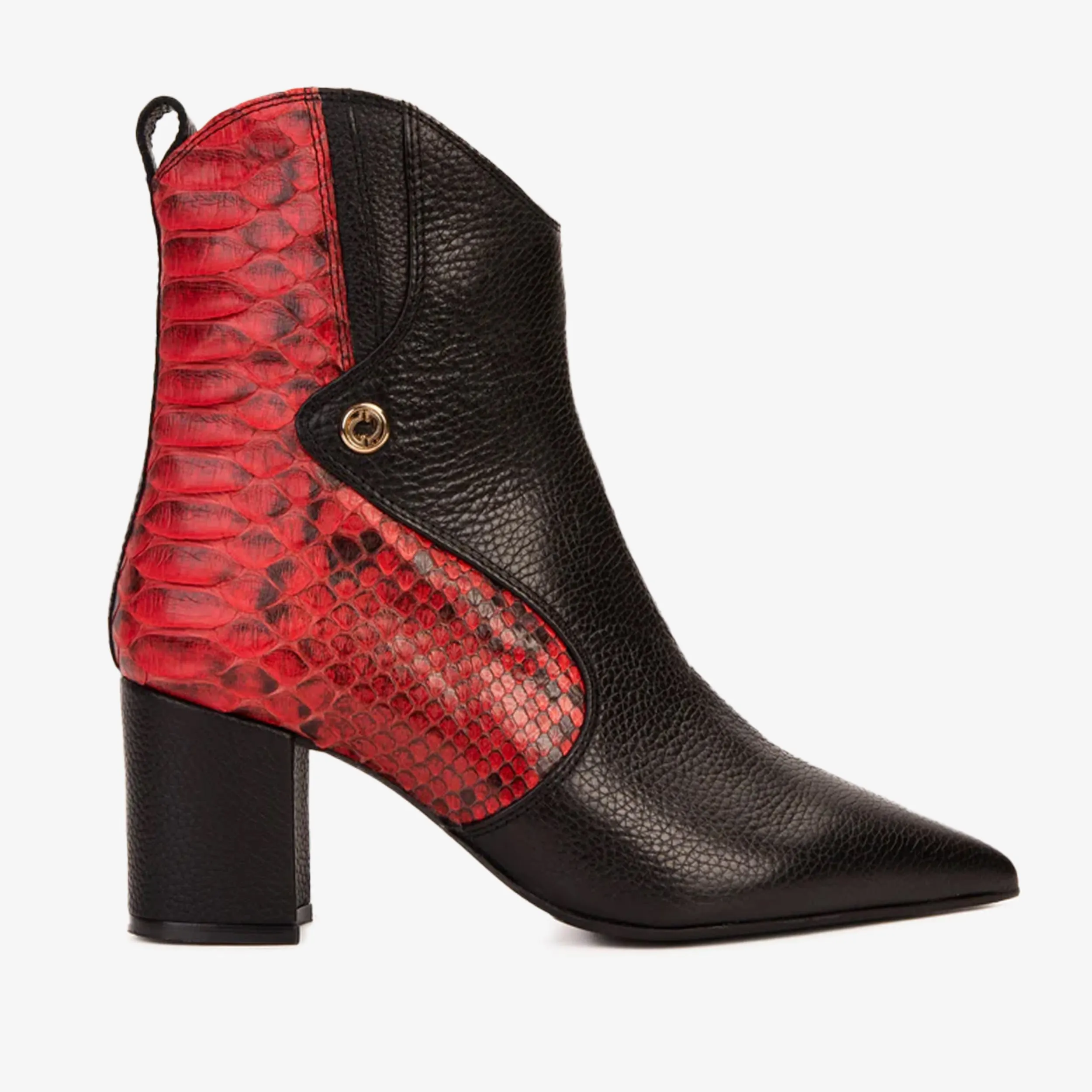 The Saturn Red Pythn Leather Block Heel Women Boot