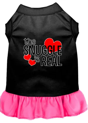 The Snuggle Is Real Screen Print Dog Dress Black With Bright Pink Xl