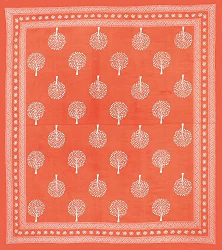 The Trendy Mart Cotton Double Bedsheet Jaipuri/Sanganeri Printed Bedsheets with Pillow Cover, Orange Tree