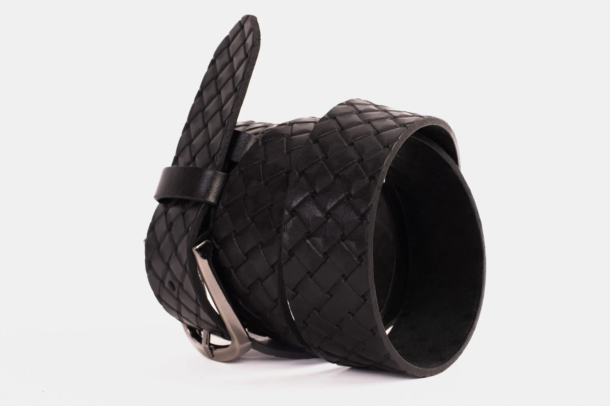 The Turan Black Woven Leather Belt