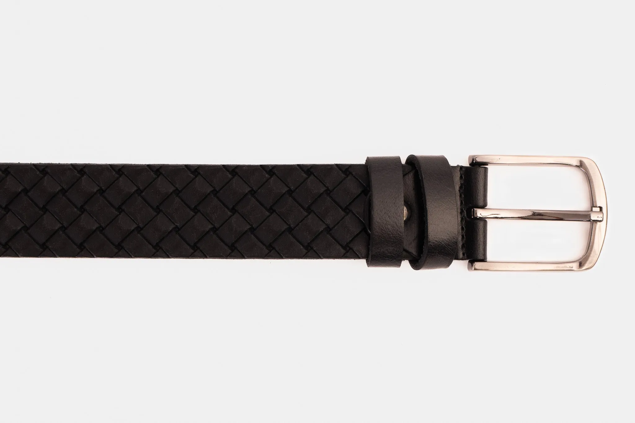 The Turan Black Woven Leather Belt