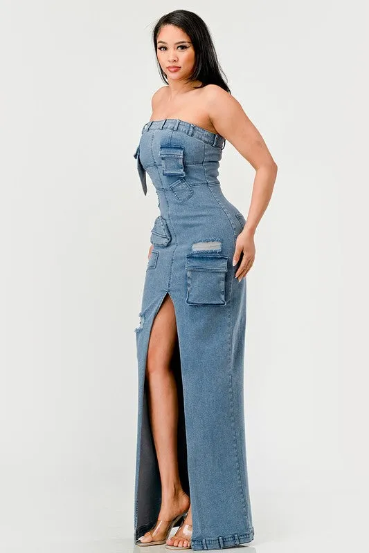 The Upgraded Diana Chic Denim Gown - Light Wash