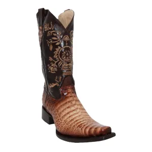 The Western Shops Men's Genuine Leather Pointed Square Toe Crocodile Alligator Print Dress Cowboy Boot