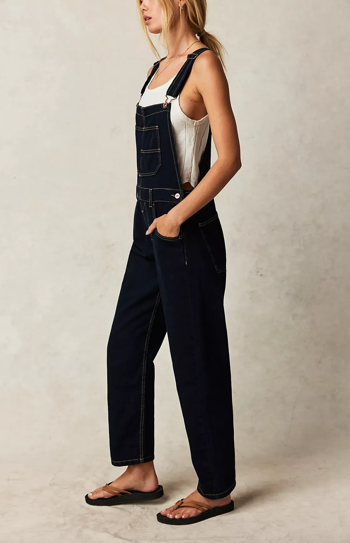 The Ziggy Overalls by Free People - Blue Black