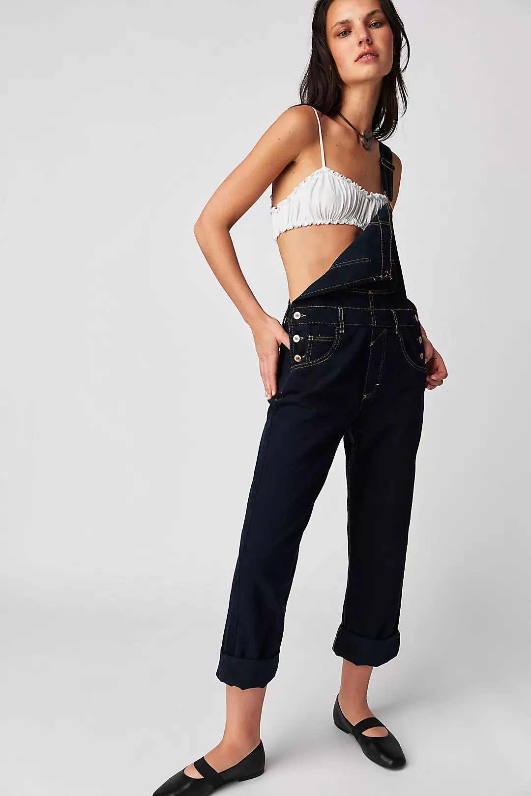 The Ziggy Overalls by Free People - Blue Black