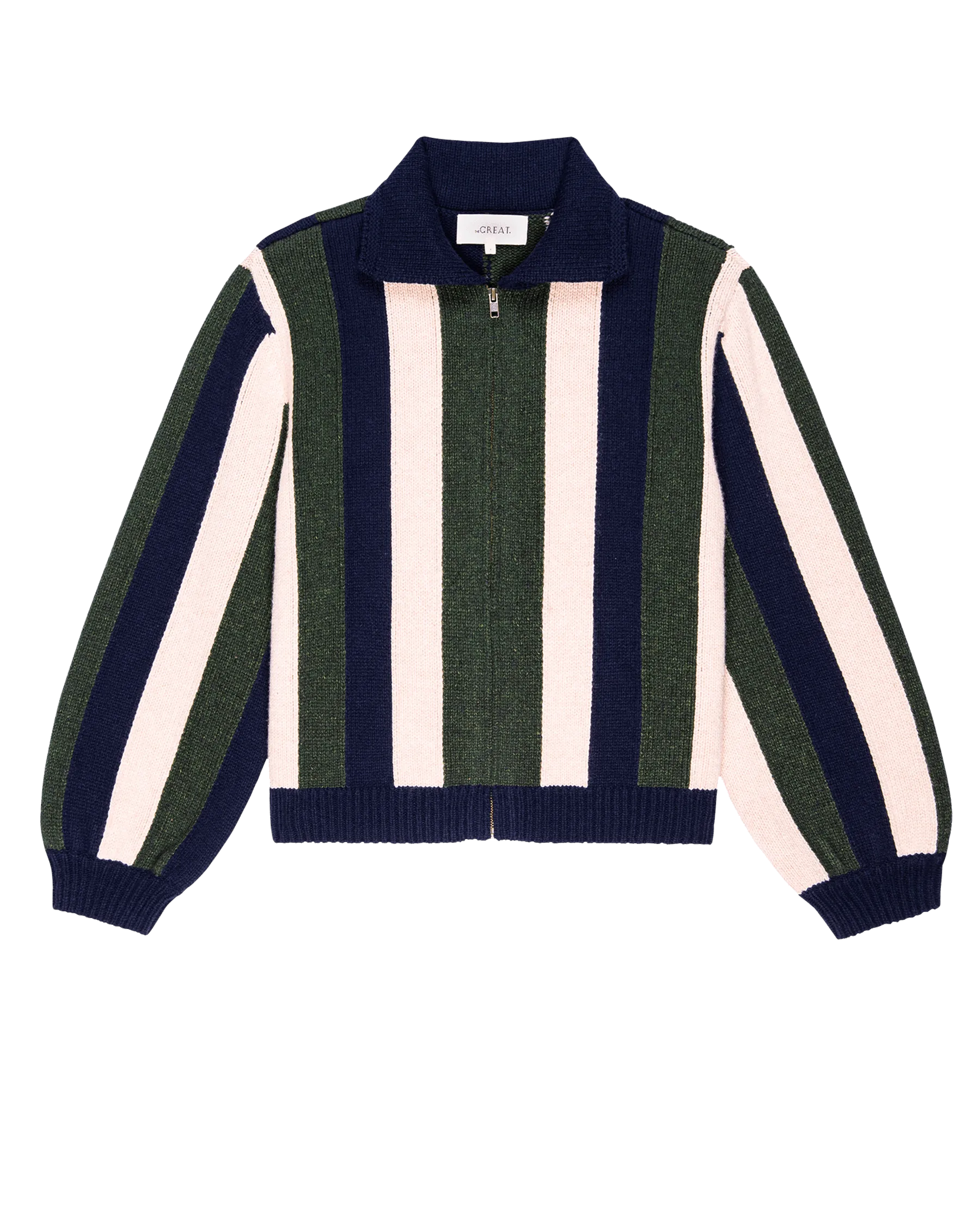 The Zip Front Cardigan. -- Olive Vine Stripe