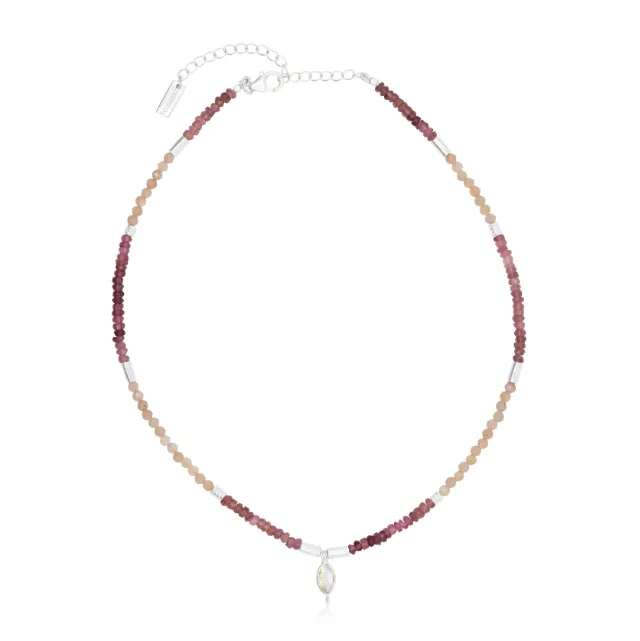 Theia Tourmaline & Sunstone Silver Beaded Necklace