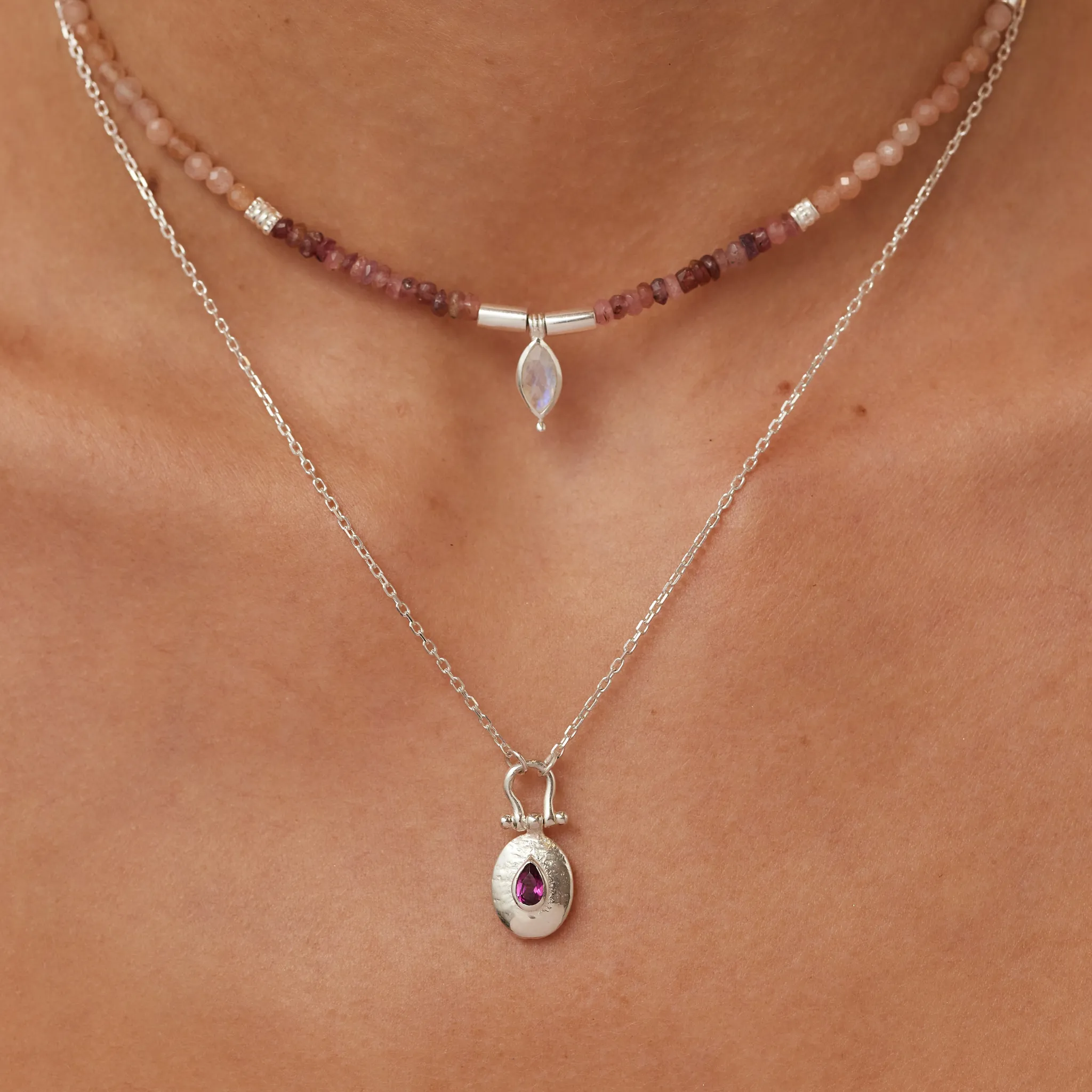 Theia Tourmaline & Sunstone Silver Beaded Necklace