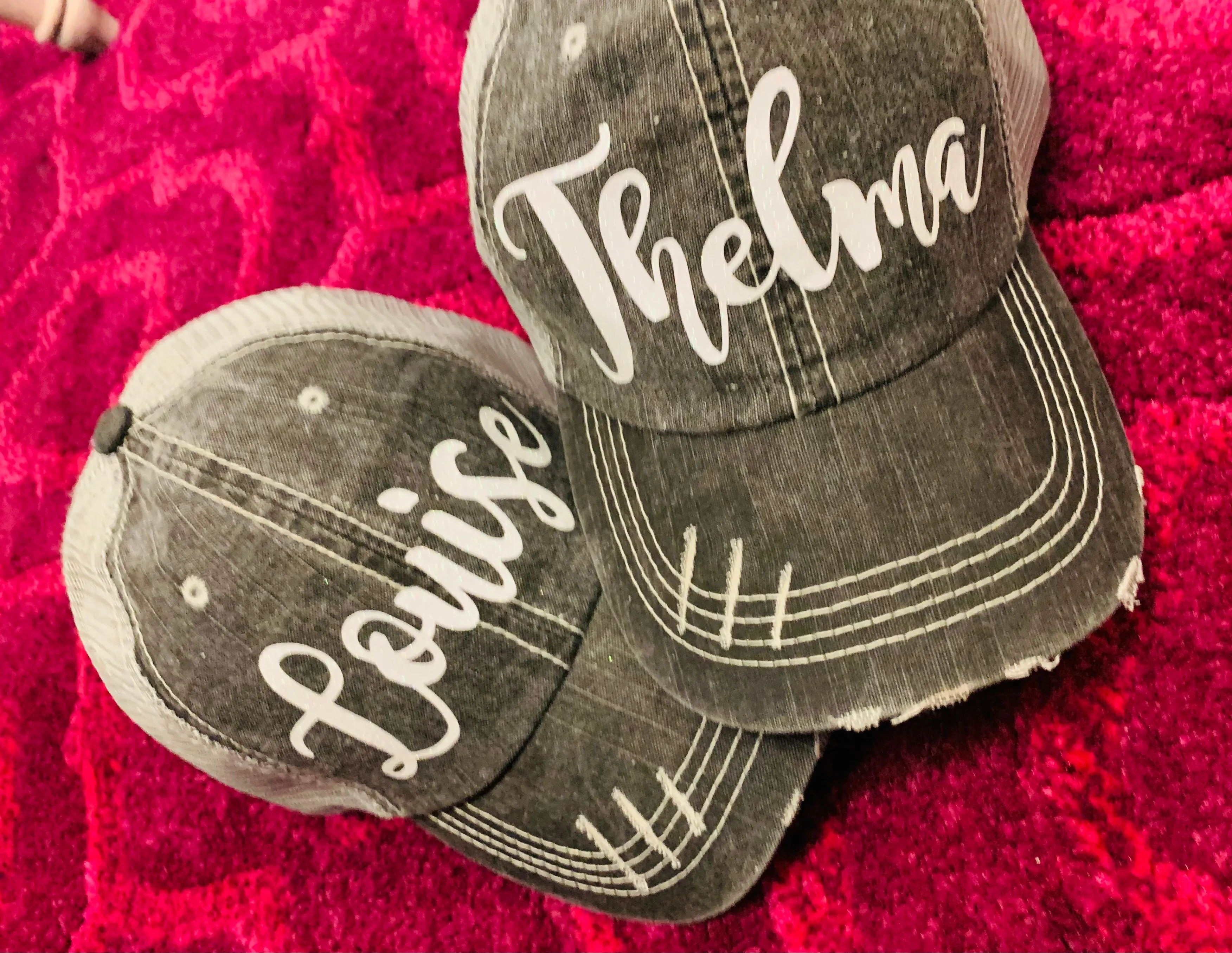 Thelma and Louise hats Embroidered womens gray distressed trucker caps