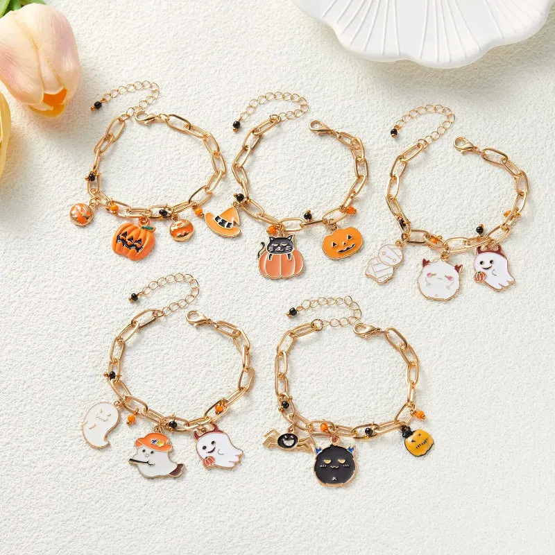 Thick Chain Halloween-Themed Multi-Charm Bracelets