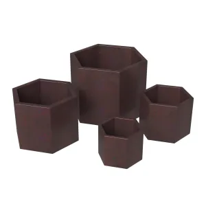 Thicket Modern 4-Piece Fiberstone Planter - Hexagon Design Weather Resistant Plant Pot