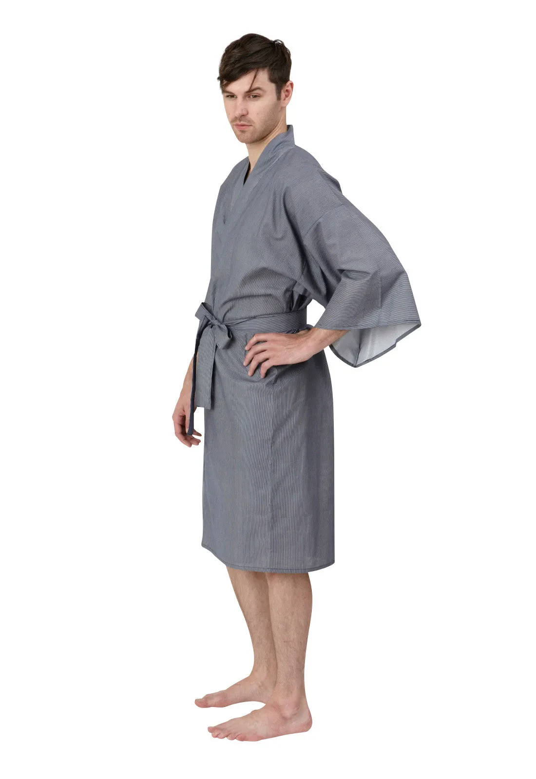 Thin Stripe Short Cotton Happi Coat Kimono