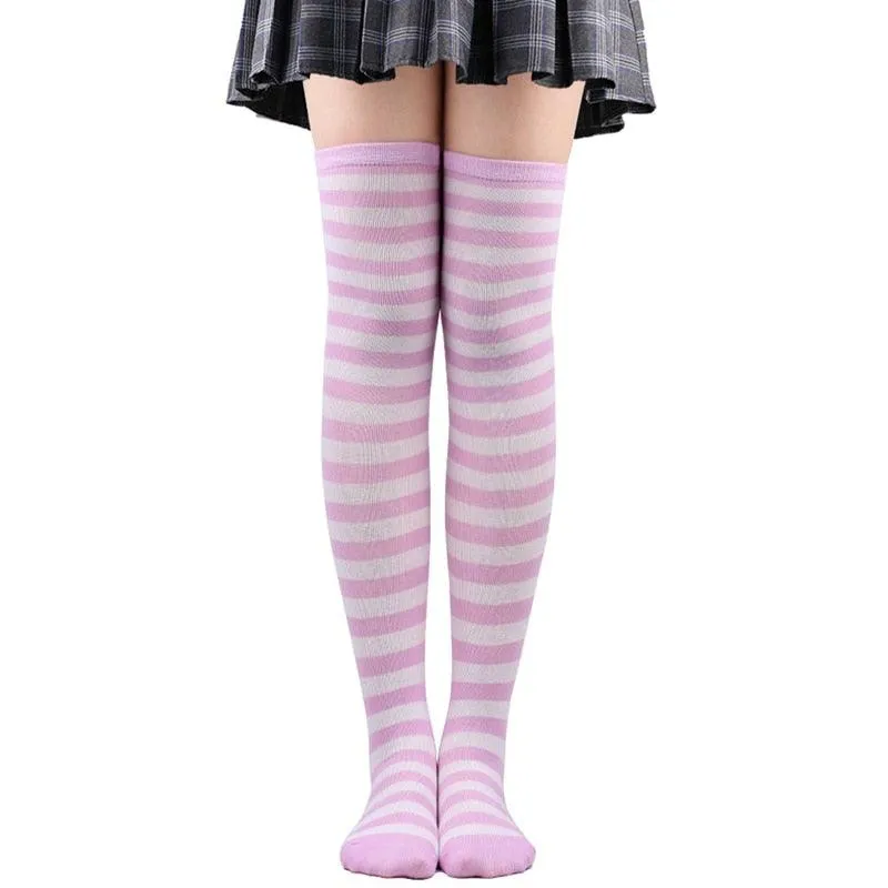 Thin Striped Thigh High Socks