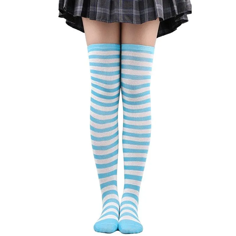 Thin Striped Thigh High Socks