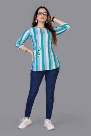 This Is a pure cotton very Light Aqua Blue Beautiful Color V-Neck Three-Quarter Sleeves Tunics for collage girl and Women