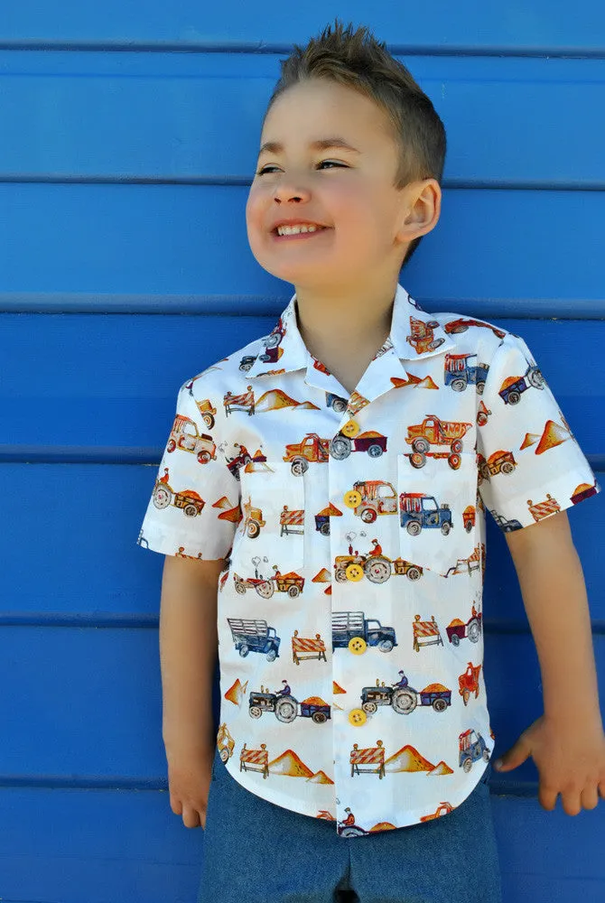 THOMAS SHIRT casual shirt for boys & girls 2-14 years. Hawaiian shirt pdf sewing pattern.