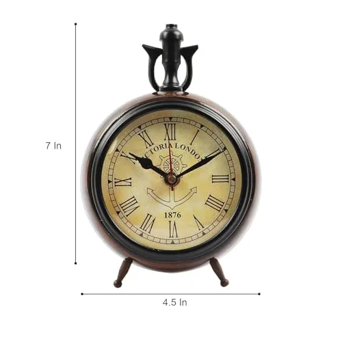 Thomson Handicraft Handmade Antique Wooden Table Top Clock Desk Clock Nautical Style Roman Number Home & Office Study Living Room Decoration Gift Item (Brown)