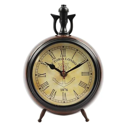 Thomson Handicraft Handmade Antique Wooden Table Top Clock Desk Clock Nautical Style Roman Number Home & Office Study Living Room Decoration Gift Item (Brown)