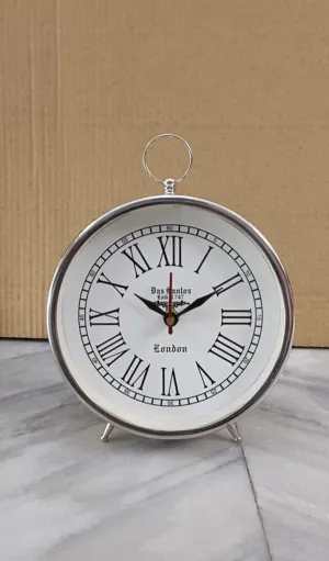 Thomson Handicraft Pure Metal Desk Clock, Silver Finish, Antique Style, 15.24 cm, for Home, Office