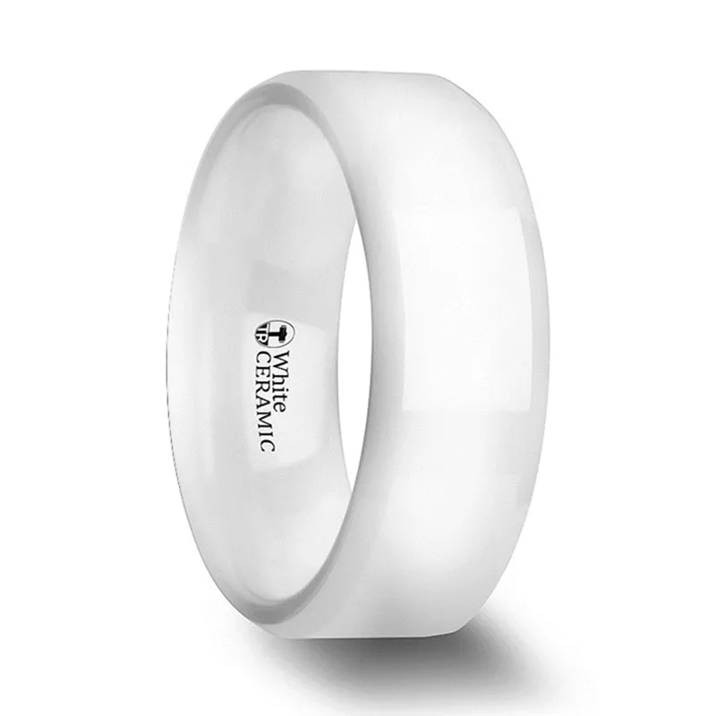 Thorsten Glacier White Ceramic Wedding Band w/ Beveled Edges & Polished Finish (6-8mm) C1973-BPBE