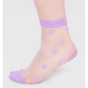 Thought astra bamboo star mesh socks lilac purple SPW804