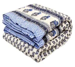 THROWS HOME DECOR 400 TC Single Bed Jaipuri Razai Organic Pure Cotton Jaipuri rajai Ac Quilt for All Season Soft Light Weight Rajasthani Cotton Quilt 55 x 85 inch (Blue) Pack of 1, breathable