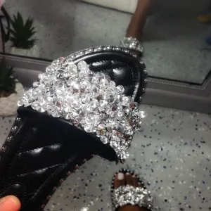 Tia~Black Rhinestone Sandal