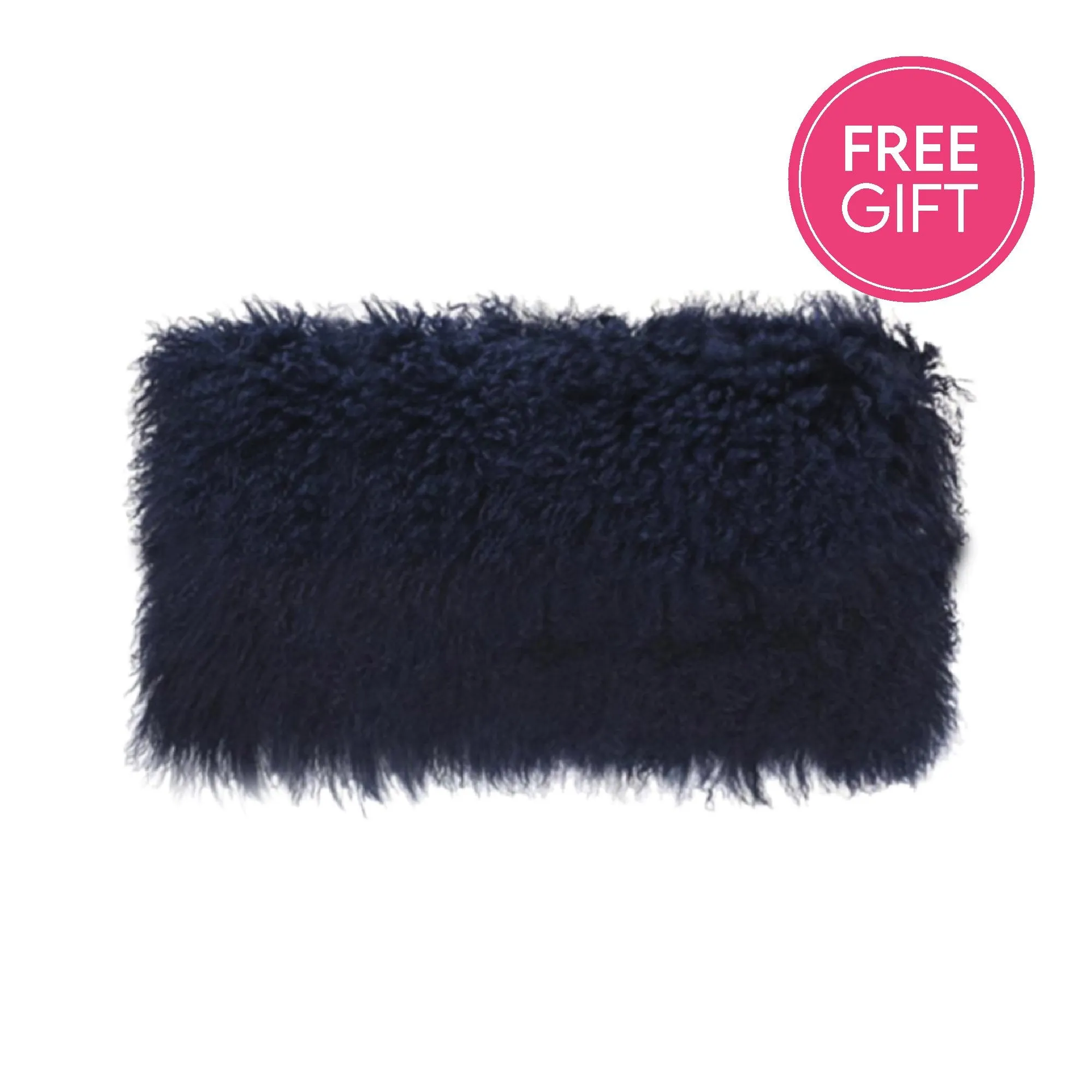 Tibetan Fur Lumbar Cushion - Navy