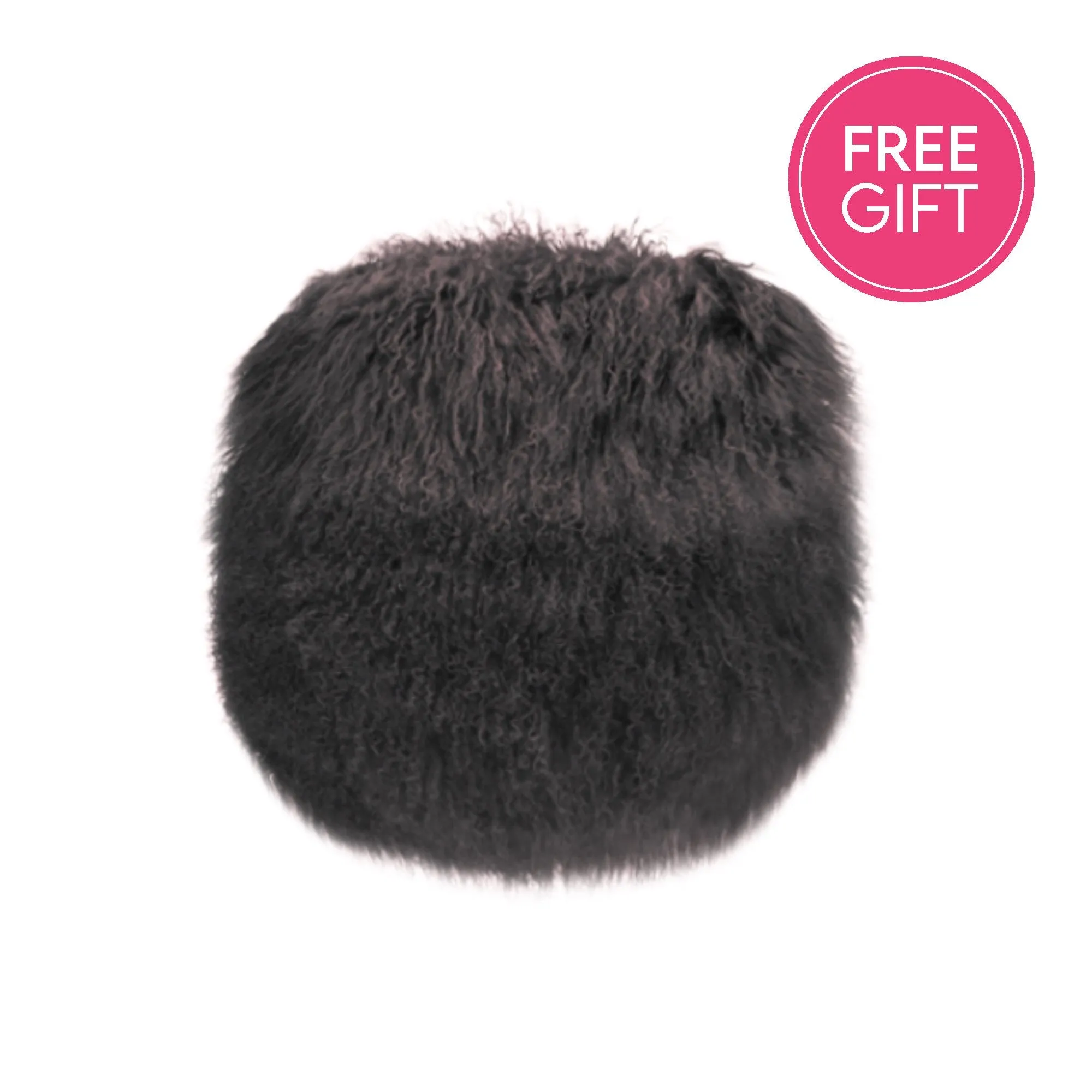 Tibetan Fur Round Cushion - Charcoal