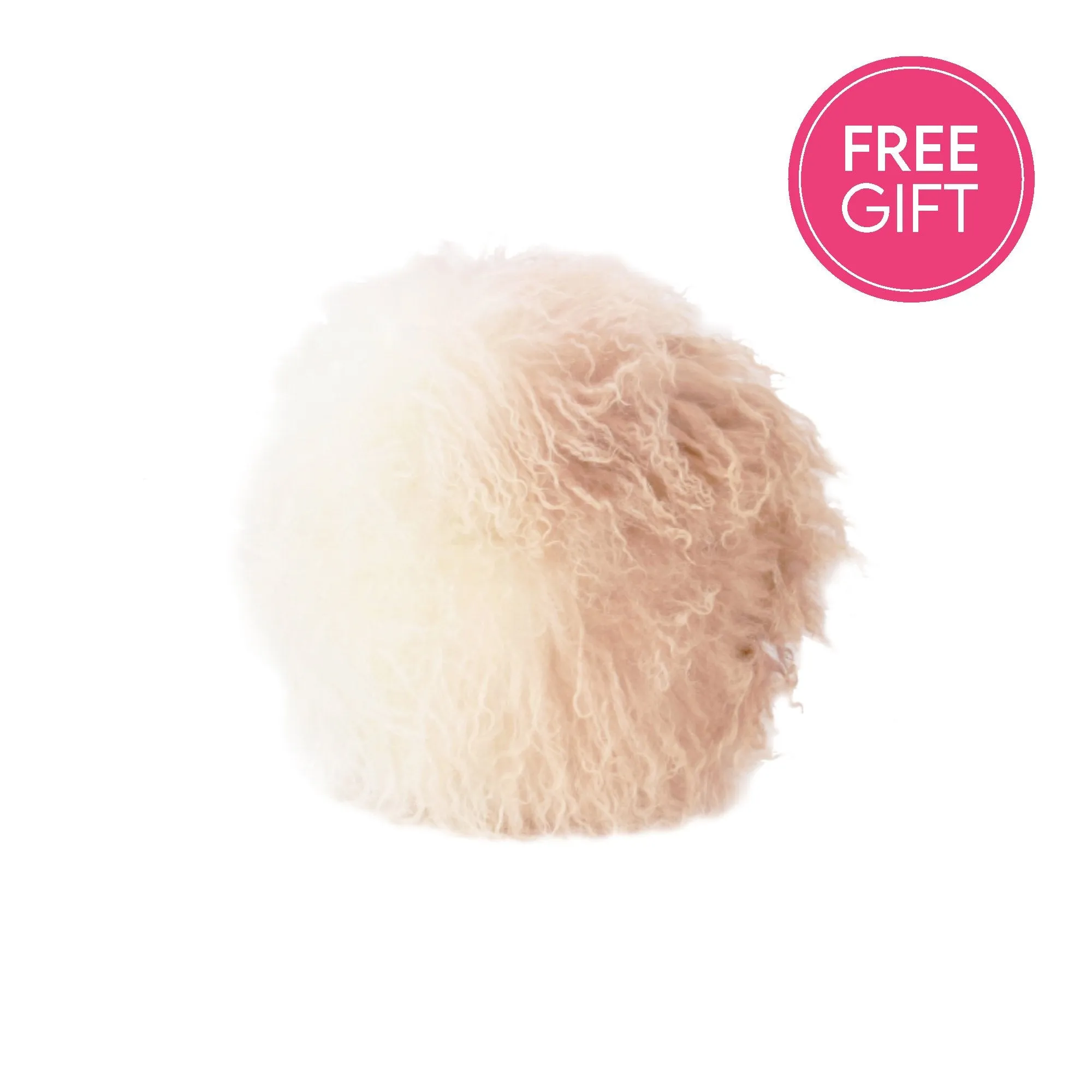 Tibetan Fur Round Cushion - Ivory Blush Ombre