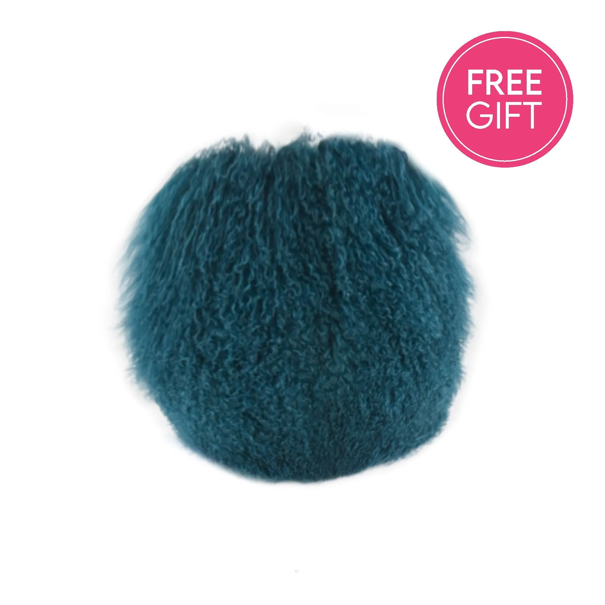 Tibetan Fur Round Cushion - Peacock