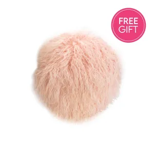 Tibetan Fur Round Cushion - Rose Water