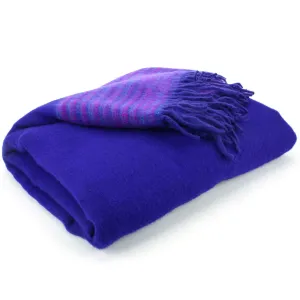 Tibetan Wool Blend Shawl Blanket - Deep Purple with Purple Reverse