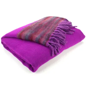 Tibetan Wool Blend Shawl Blanket - Plum with Maroon & Grey Reverse