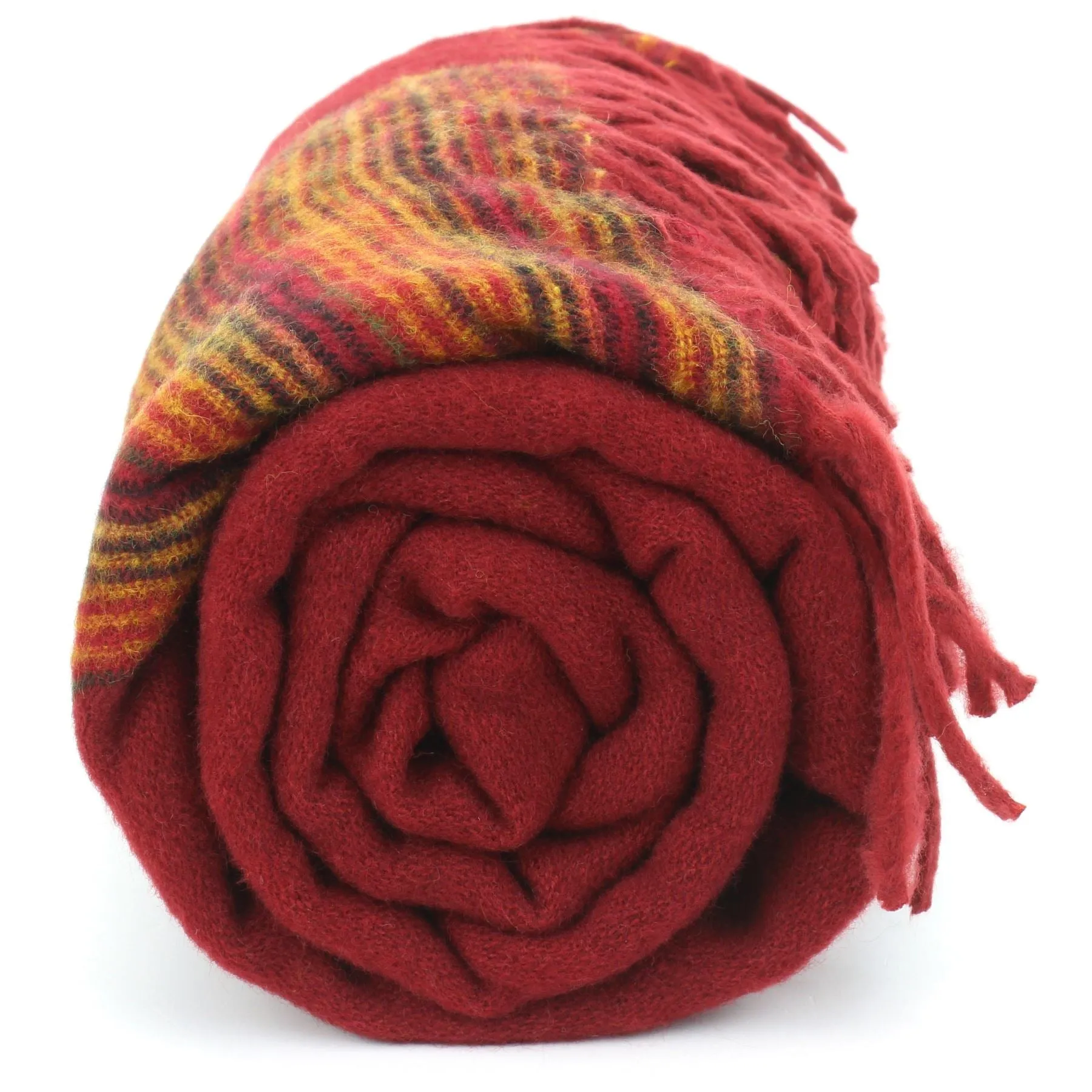 Tibetan Wool Blend Shawl Blanket - Red with Sunset Reverse