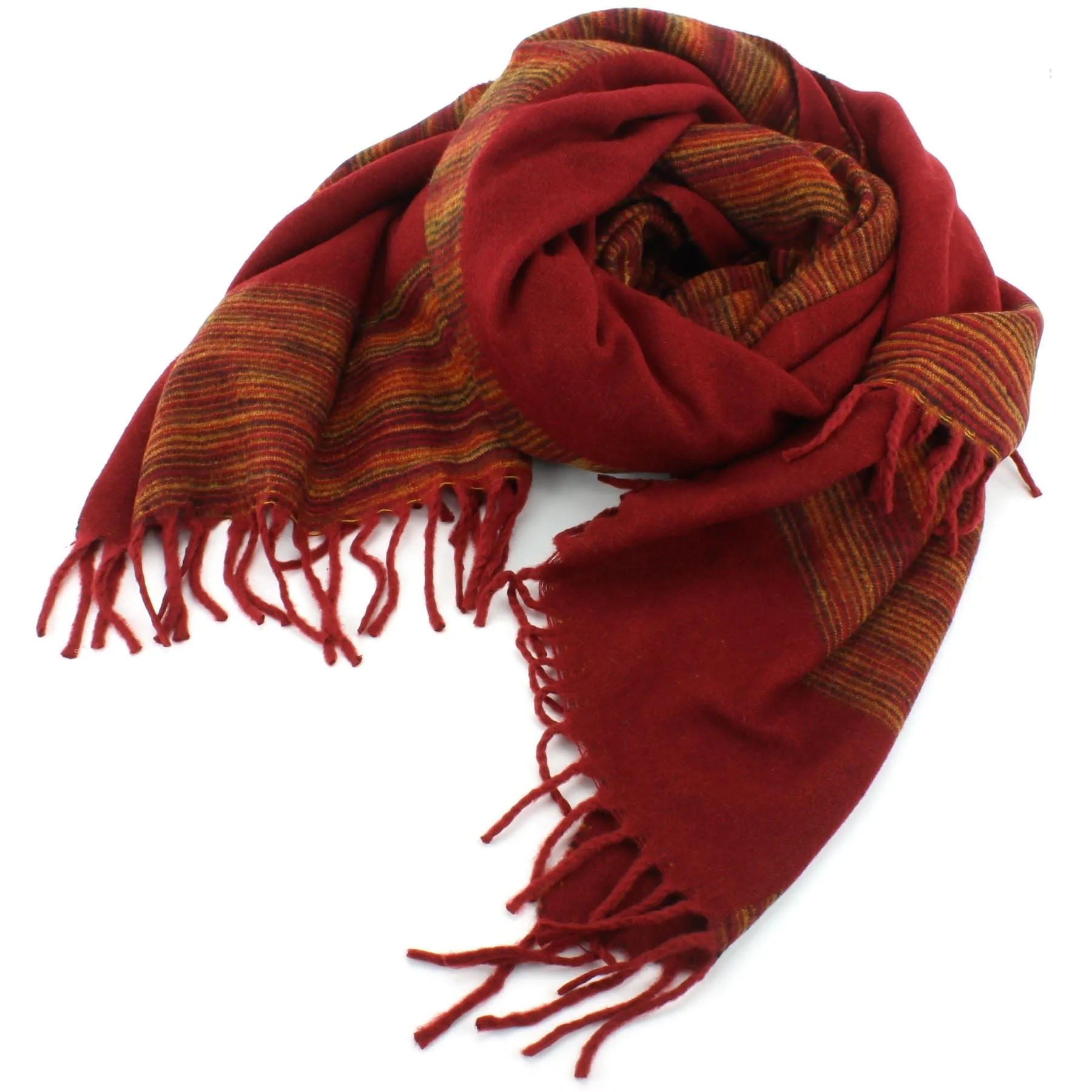 Tibetan Wool Blend Shawl Blanket - Red with Sunset Reverse