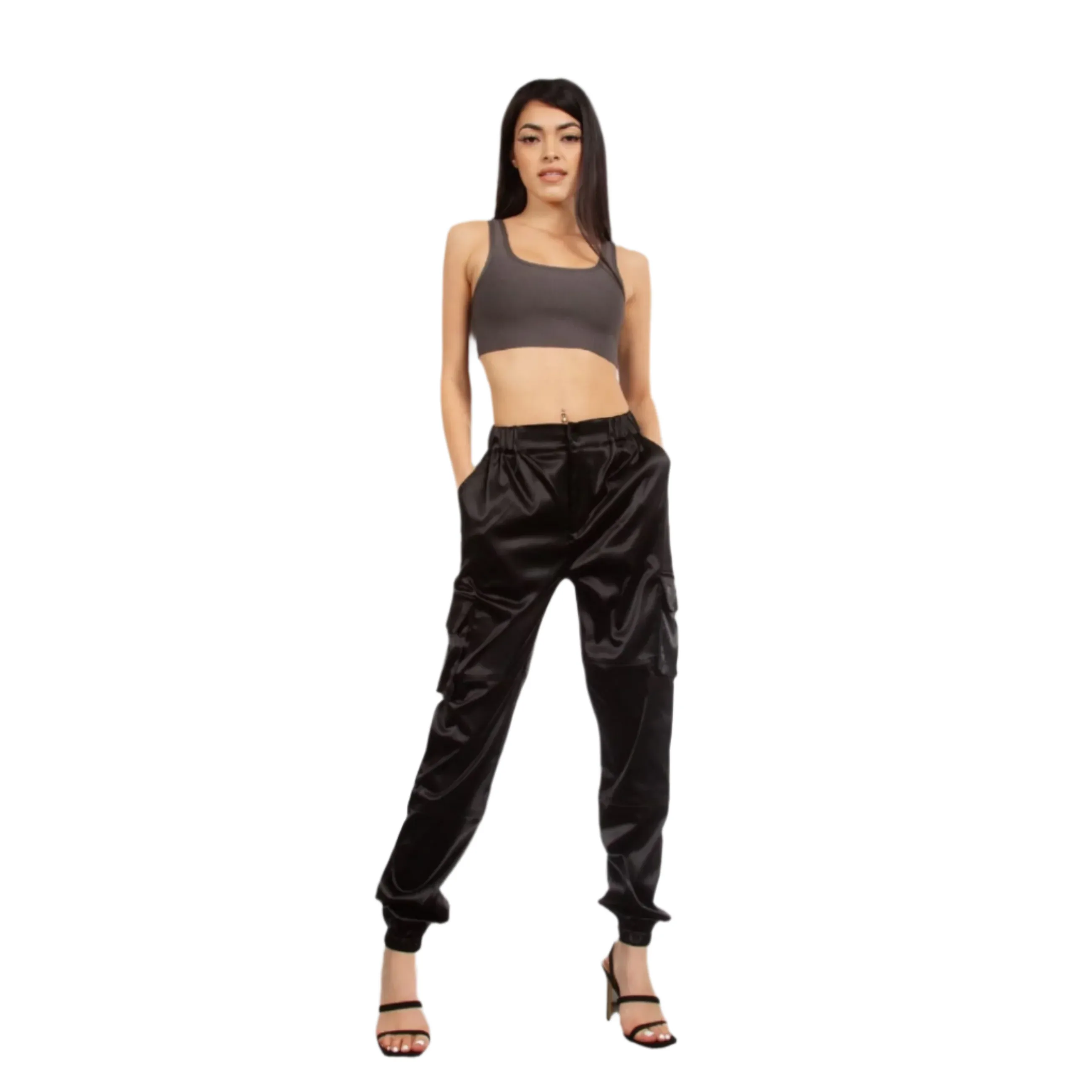 TIC TOC - Satin Cargo -  High Waist Joggers