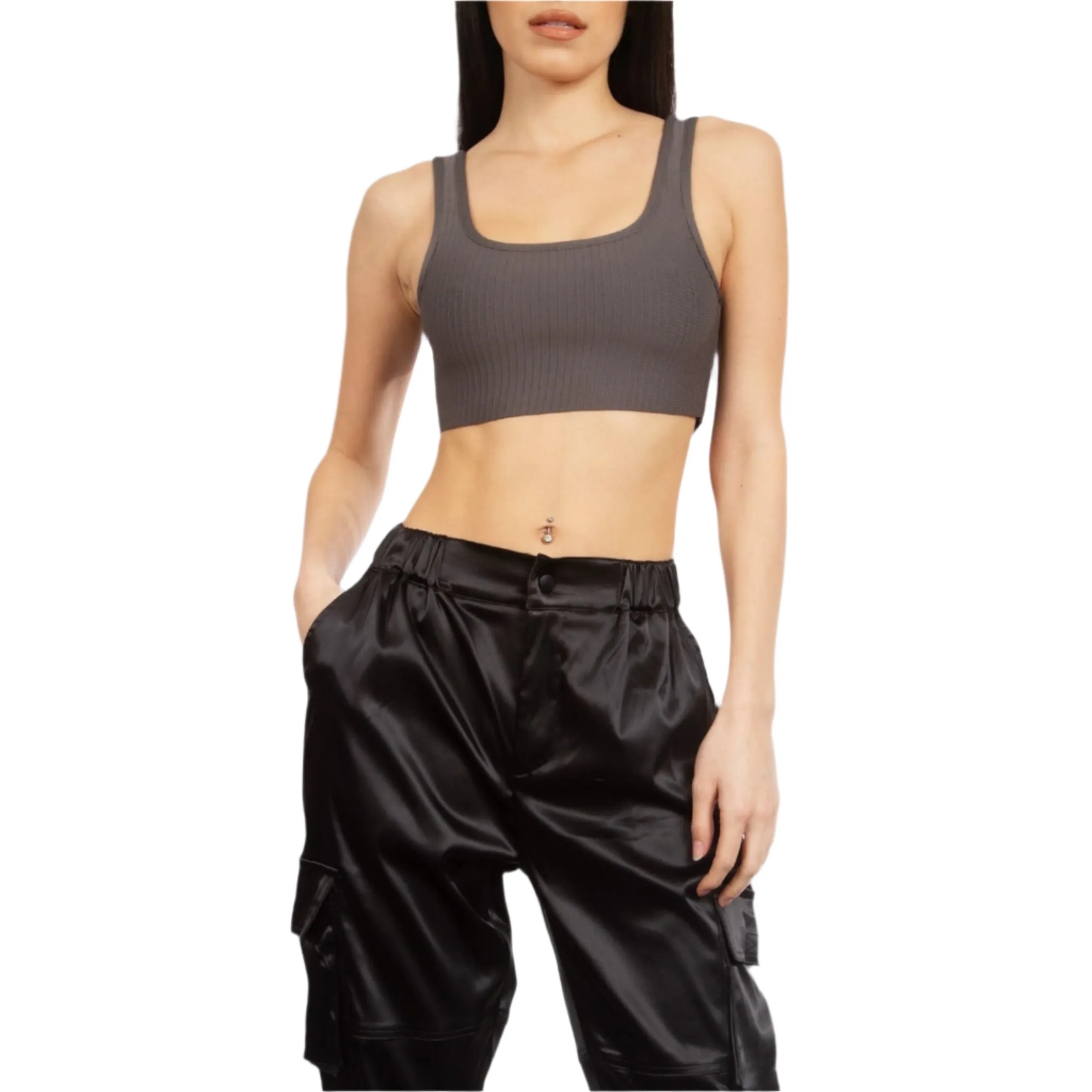 TIC TOC - Satin Cargo -  High Waist Joggers