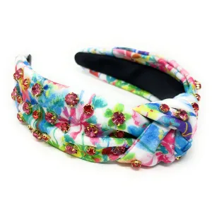 Tie Dye Floral Jeweled Knot Headband