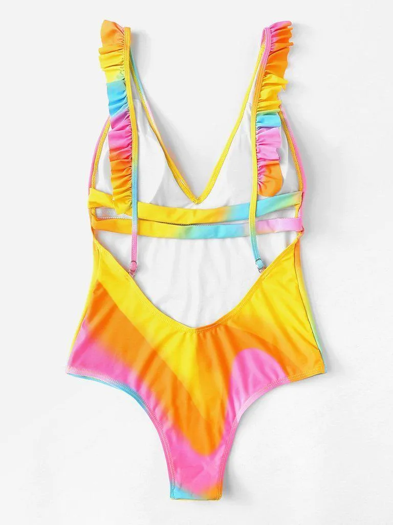 Tie Dye Ruffle Swimsuit