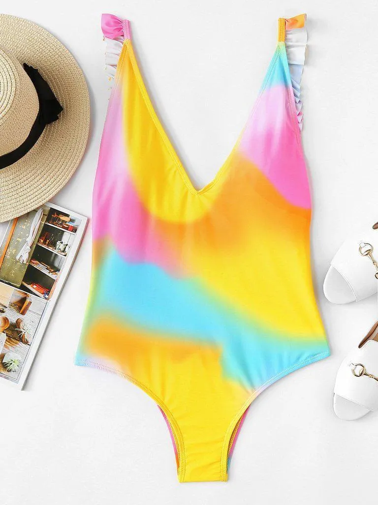 Tie Dye Ruffle Swimsuit