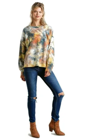 Tie Dye Twisted Collar Top, Pumpkin