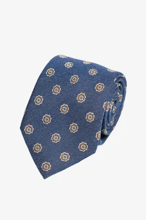 Tie - Silk mid blue floral design