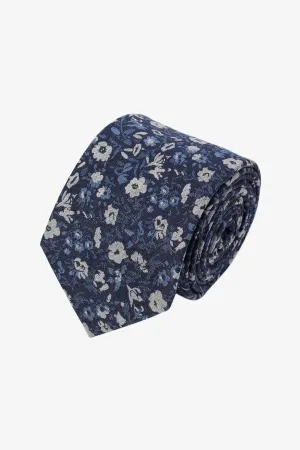 Tie - Silk navy blue floral design