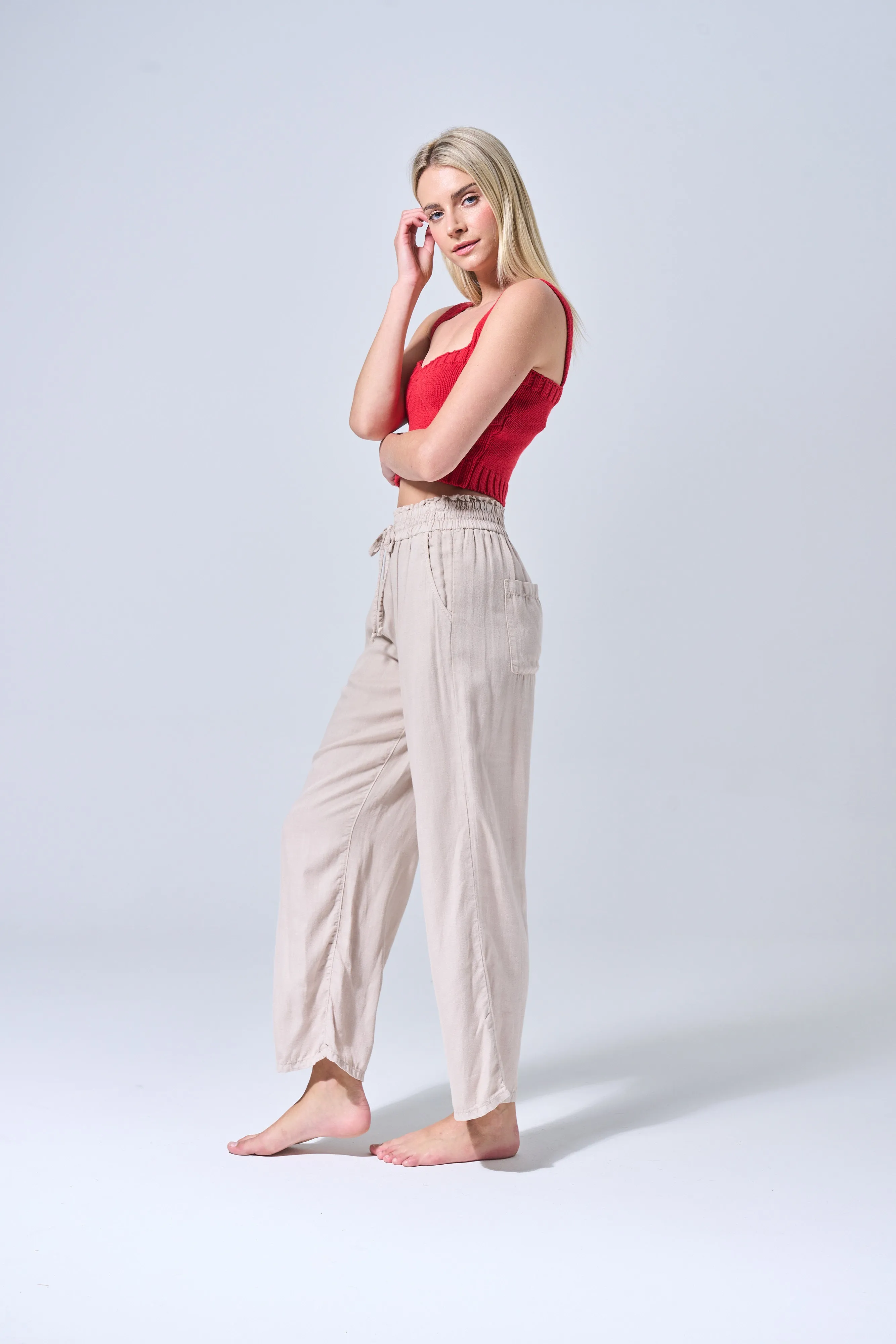 TIE WAIST LOOSE LINEN PANTS IN GREY VIOLETA / SP-P12423GV